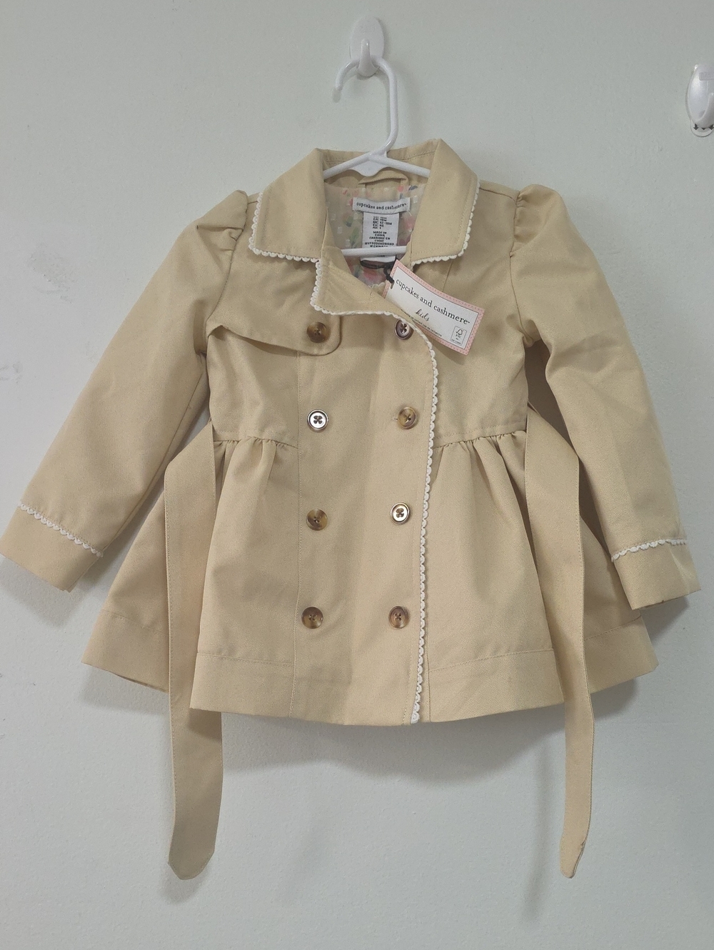 cupcakes & cashmere Girls' Cream Double-Breasted Pea Coat